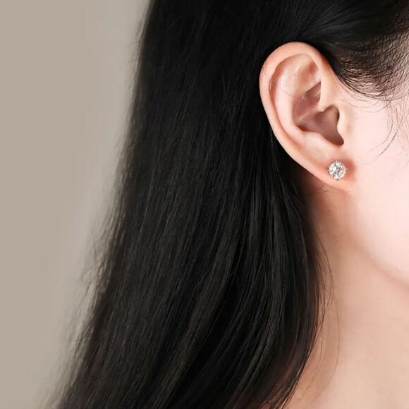 Certified 2ct t.w. Diamond Moissanite Excellent Round Cut Stud Earrings - Picture 7 of 9